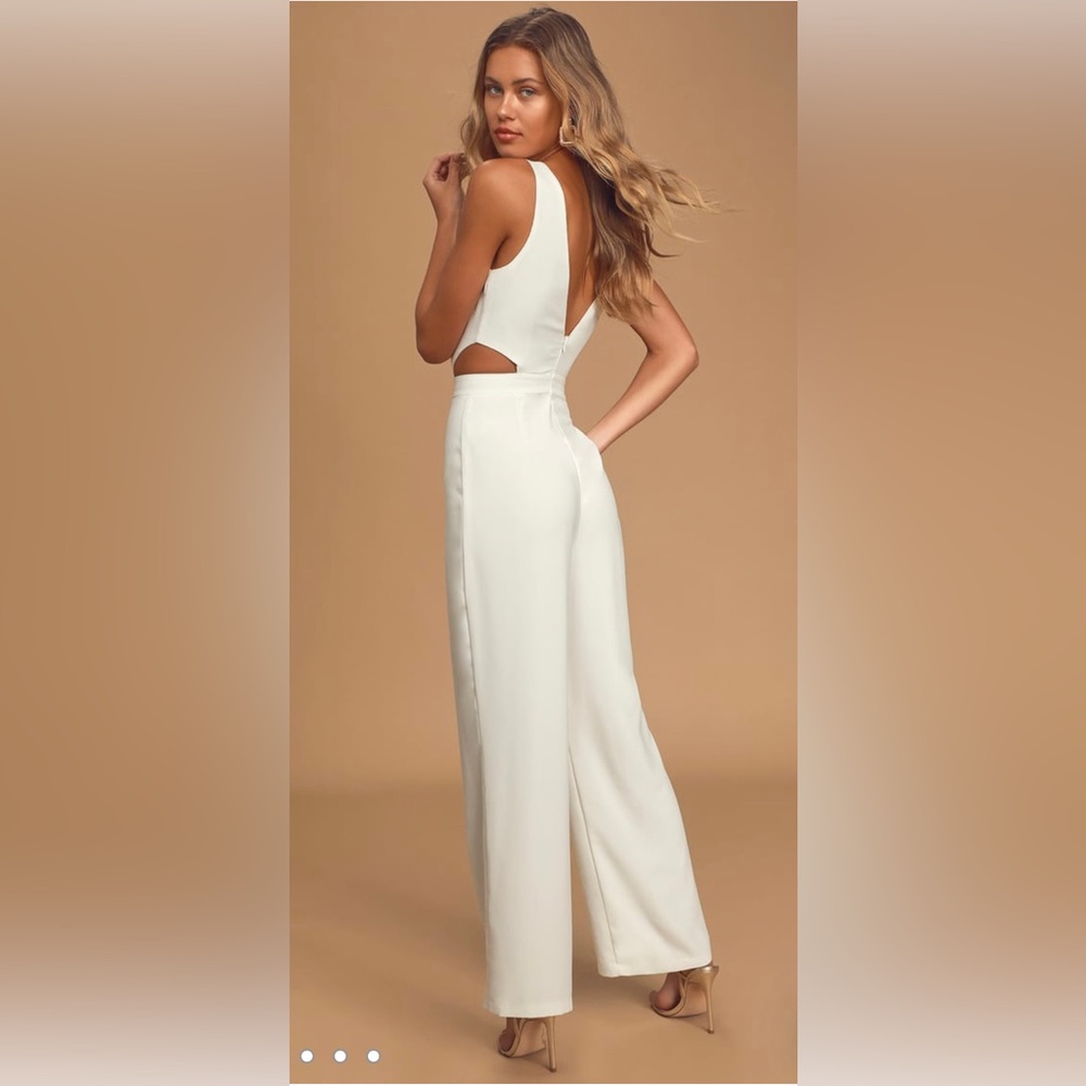 White Sleeveless Wide-Leg Cutout Jumpsuit